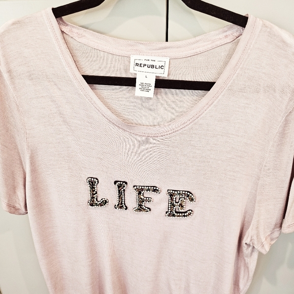 For the Republic, Embellished T-Shirt, size Large, 100% Rayon, soft, new, no tag - Picture 1 of 5